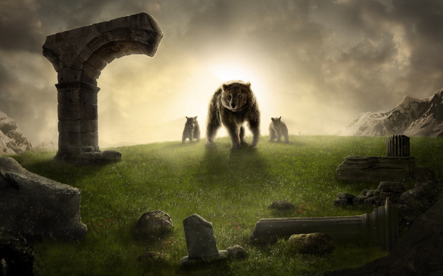 Animals stone arch green field free wallpaper - medium preview image