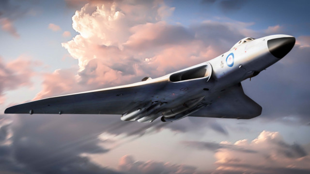 Jet flying cloudy sky blue free wallpaper - medium preview image