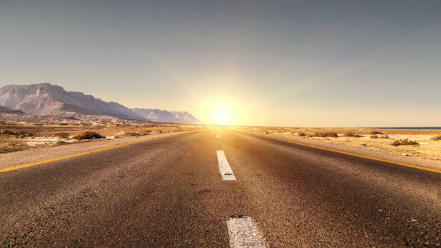 Sunset mountains road lens flare free wallpaper - medium preview image
