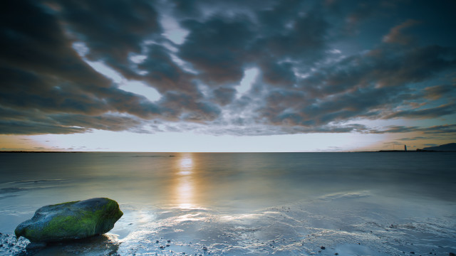 Rock beach sunset cloudy sky #4 free wallpaper - medium preview image