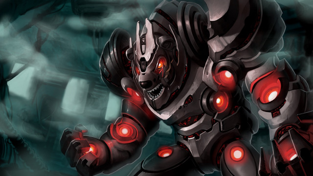 Robot glowing red eyes armored free wallpaper - medium preview image