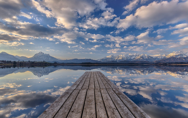 Dock lake mountains cloudy sky free wallpaper - medium preview image
