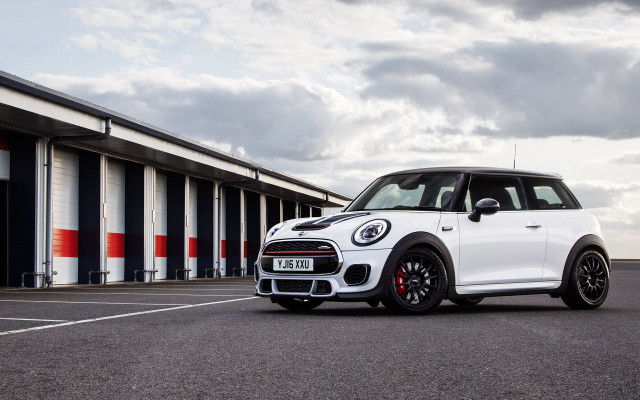 White mini cooper striped building free wallpaper - medium preview image