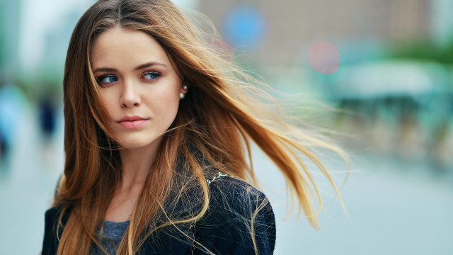 Woman long hair street blurry free wallpaper - medium preview image