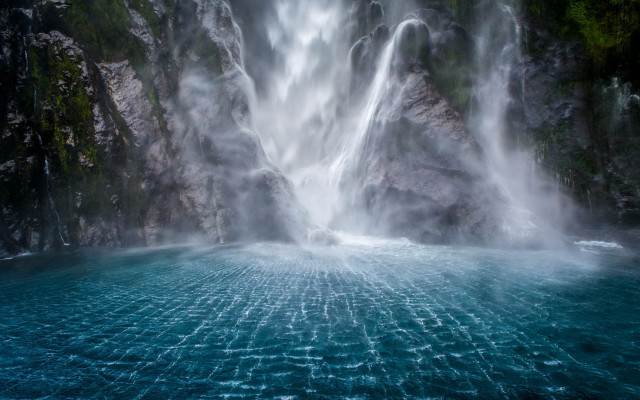 Waterfall lake forest sky mountains free wallpaper - medium preview image
