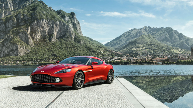 Red sports car lake mountains free wallpaper - medium preview image