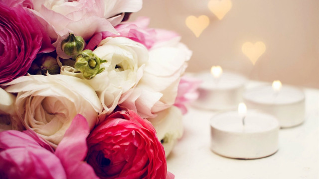 Bouquet candles hearts romantic stilllife free wallpaper - medium preview image