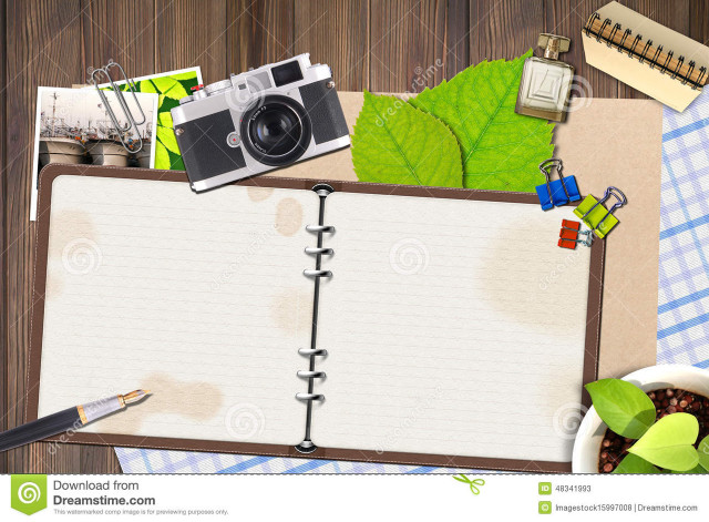 Notebook camera pen wooden table free wallpaper - medium preview image