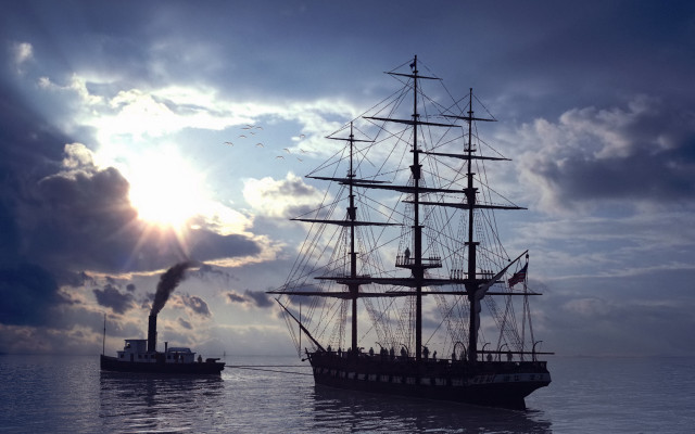 Large ship ocean cinematic matte free wallpaper - medium preview image