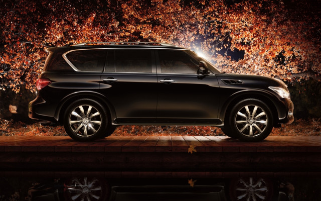 Black suv autumn leaves night free wallpaper - medium preview image