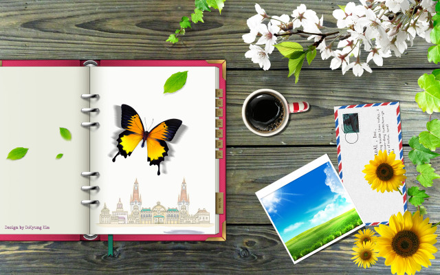 Book butterfly coffee flower notepad free wallpaper - medium preview image