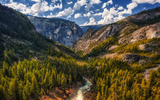 River forest mountain sky clouds free wallpaper - medium preview image