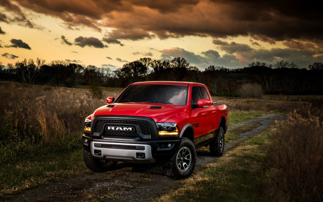 Red ram truck dusk mountain free wallpaper - medium preview image
