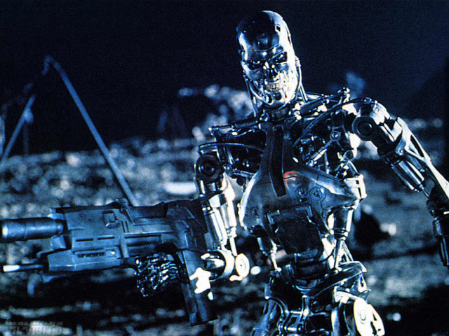 Robot holding gun termidia scene free wallpaper - medium preview image