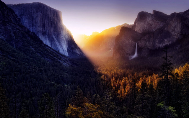 Mountain waterfall forest skyline night free wallpaper - medium preview image