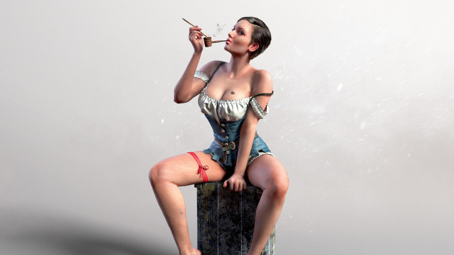 Woman smoking sitting cgstudio realistic free wallpaper - medium preview image