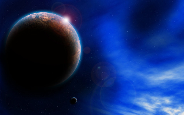 Planet beyond clouds stars aurora free wallpaper - medium preview image