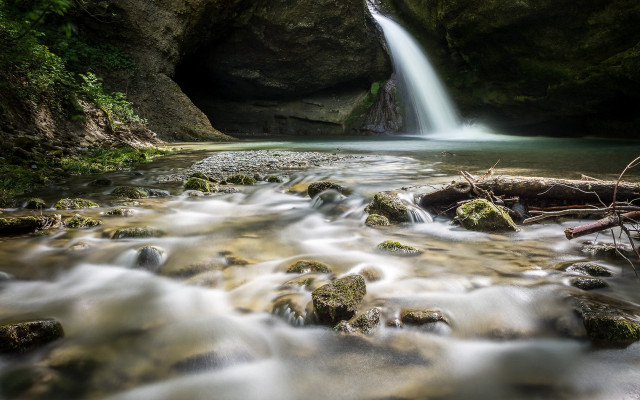 Waterfall river rocks trees tiltshift free wallpaper - medium preview image