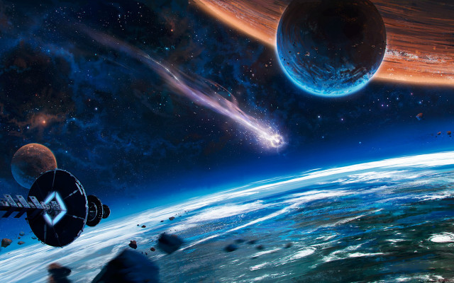 Space station planet star background free wallpaper - medium preview image