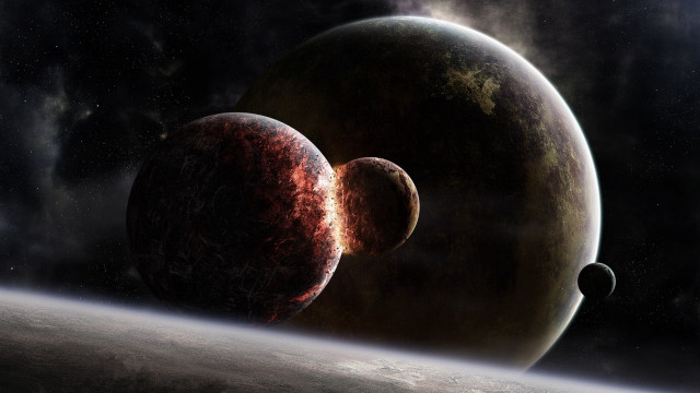 Space astronaut planet moon fireworks free wallpaper - medium preview image