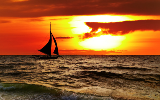 Sailboat ocean sunset clouds horizon #2 free wallpaper - medium preview image