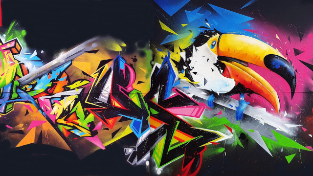 Colorful graffiti toucan planet glowing free wallpaper - medium preview image