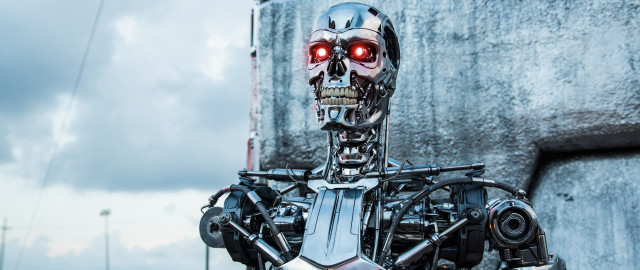 Robot red eyes concrete wall free wallpaper - medium preview image