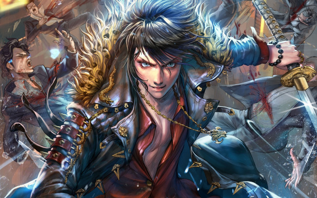 Woman sword blood fantasy art free wallpaper - medium preview image