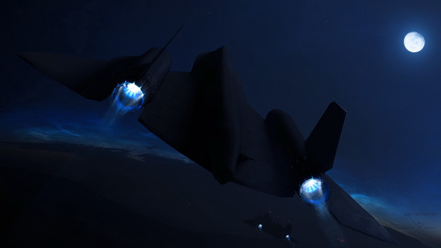 Futuristic fighterjet night moon planet free wallpaper - medium preview image