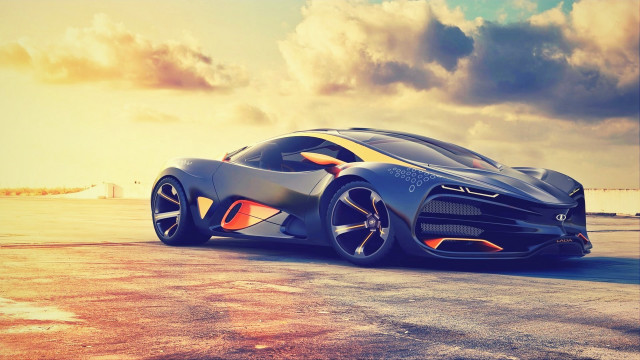 Futuristic car runway cloudy sky free wallpaper - medium preview image
