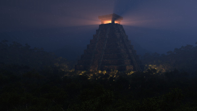 Tower light foggy night trees free wallpaper - medium preview image