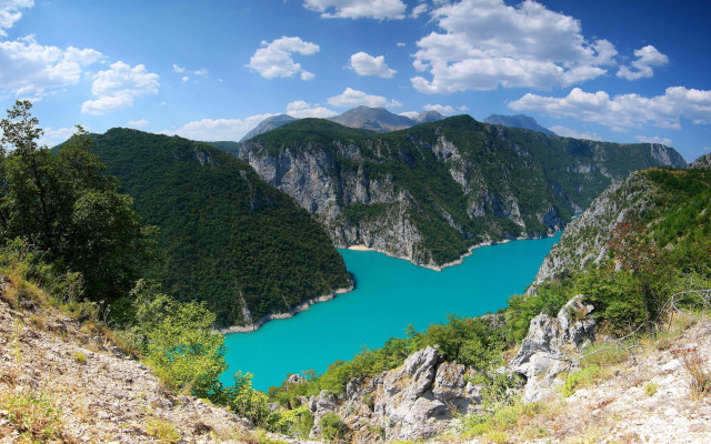 Lake mountains trees sunny bluewater #2 free wallpaper - medium preview image