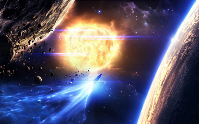 Space aurora moonlight planet starry free wallpaper - medium preview image