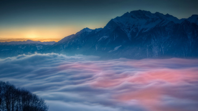 Mountain clouds sunset pink foreground free wallpaper - medium preview image