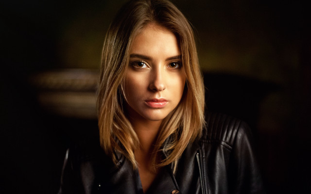 Woman longhair leatherjacket portrait esztermattioni free wallpaper - medium preview image
