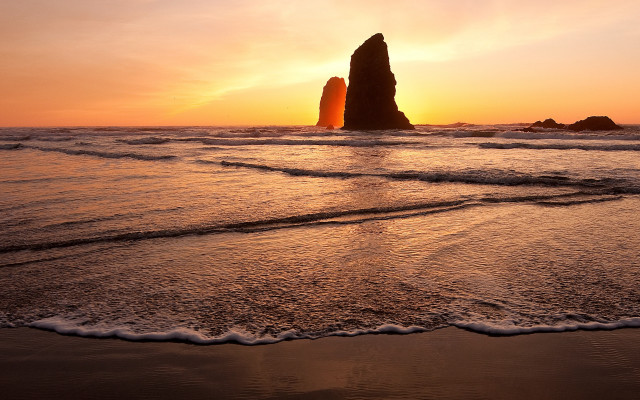 Sunset beach rocks waves evening free wallpaper - medium preview image