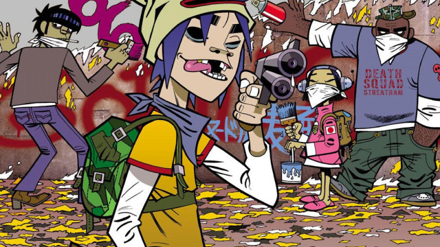 Cartoon girl camera group graffiti free wallpaper - medium preview image