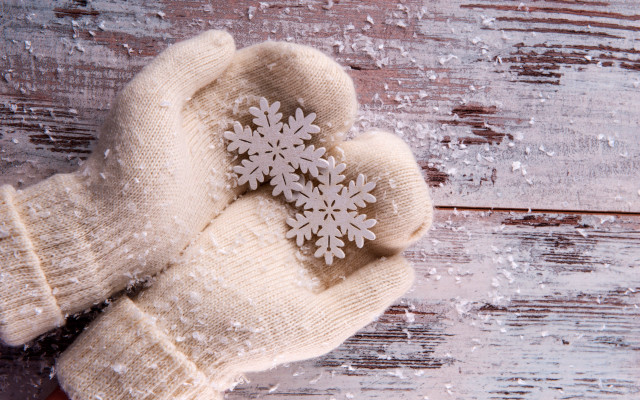Gloves snowflake wooden surface snowflakes free wallpaper - medium preview image