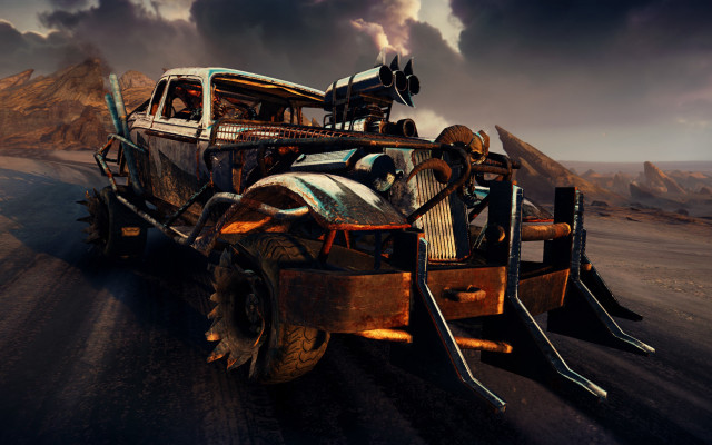 Desert car mountains cloudy sky free wallpaper - medium preview image