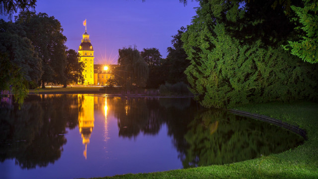 Large building tower lake night free wallpaper - medium preview image