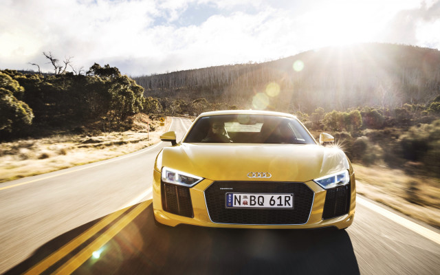 Yellow car mountains road sunset free wallpaper - medium preview image
