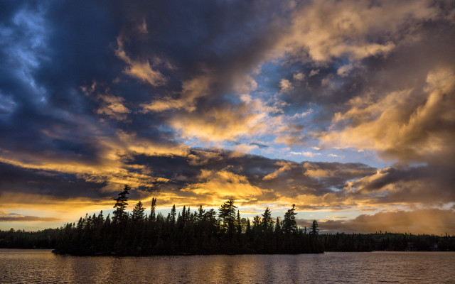 Sunset lake trees clouds boat free wallpaper - medium preview image