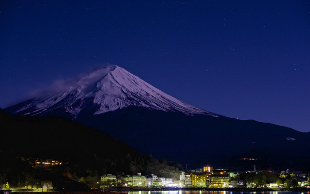Mountain snow night city lake free wallpaper - medium preview image