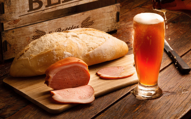 Wooden table loaf bread beer free wallpaper - medium preview image