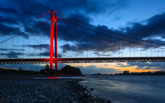Red bridge night water shore free wallpaper - medium preview image
