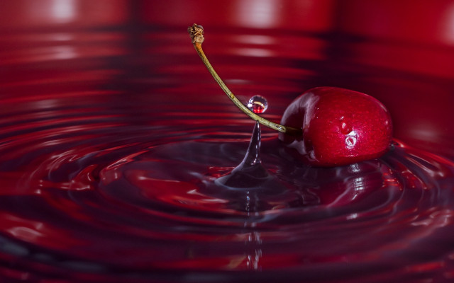 Cherry floating red liquid stem free wallpaper - medium preview image