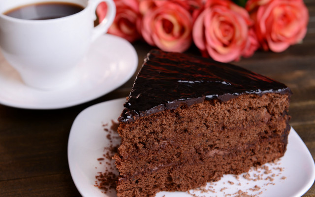 Chocolate cake coffee roses table free wallpaper - medium preview image