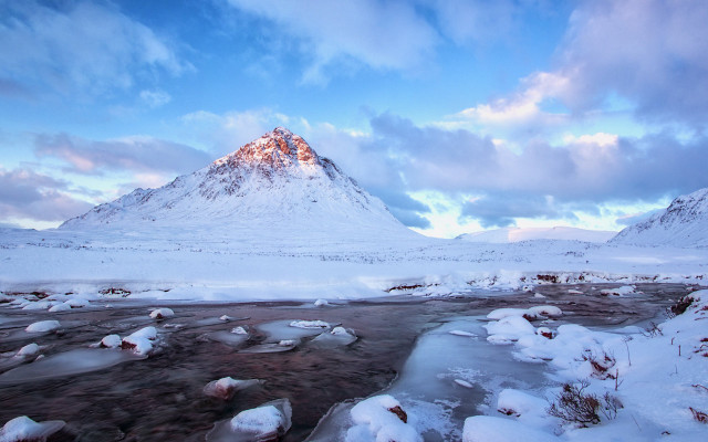 Snowy mountain river stream rocks free wallpaper - medium preview image