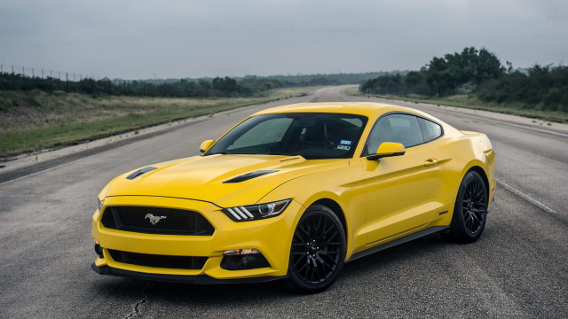 Yellow mustang rural road nature free wallpaper - medium preview image