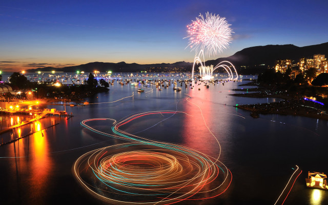Fireworks water city night reflection free wallpaper - medium preview image